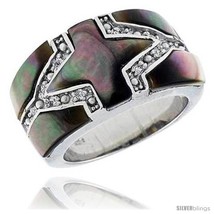 Size 8 - Black Mother of Pearl Cross Band in Solid Sterling Silver, Accented  - $51.14