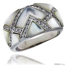 Size 7 - Mother of Pearl Dome Band in Solid Sterling Silver, Accented wi... - $55.30