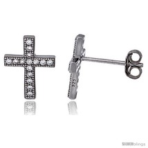 Sterling Silver Cubic Zirconia Cross Stud Earrings Micro Pave 1/2  - £15.94 GBP