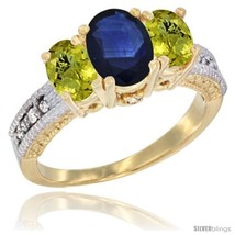 Size 5.5 - 14k Yellow Gold Ladies Oval Natural Blue Sapphire 3-Stone Ring with  - £595.50 GBP