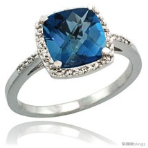 Size 7 - 10k White Gold Diamond London Blue Topaz Ring 2.08 ct Cushion cut 8 mm  - £382.88 GBP