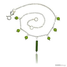Sterling Silver Anklet Natural Stone Peridot Beads, adjustable 9 - 10  - $15.44