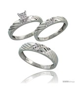 Size 6 - 10k White Gold Diamond Trio Engagement Wedding Ring 3-piece Set... - £578.59 GBP