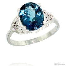 Size 5 - 10k White Gold Diamond London Blue Topaz Ring 2.40 ct Oval 10x8 Stone  - £327.63 GBP