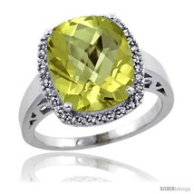 Size 10 - 14k White Gold Diamond Lemon Quartz Ring 5.17 ct Checkerboard Cut  - $698.25