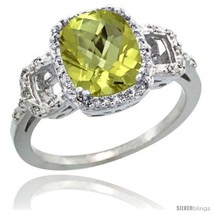 Size 8 - 14k White Gold Diamond Lemon Quartz Ring 2 ct Checkerboard Cut Cushion  - $721.12