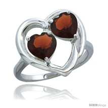 Size 5 - 10K White Gold Heart Ring 6mm Natural Garnet Stones Diamond  - £251.57 GBP
