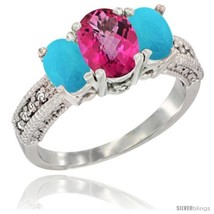 Size 8.5 - 10K White Gold Ladies Oval Natural Pink Topaz 3-Stone Ring with  - £443.98 GBP