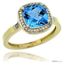 Size 8 - 10k Yellow Gold Diamond Swiss Blue Topaz Ring 2.08 ct Checkerboard  - £356.37 GBP