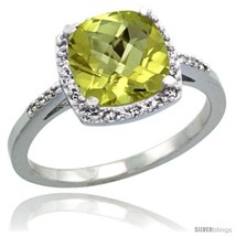 Size 6 - 14k White Gold Diamond Lemon Quartz Ring 2.08 ct Cushion cut 8 mm  - £450.92 GBP