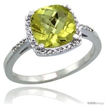 Size 8 - 14k White Gold Diamond Lemon Quartz Ring 2.08 ct Cushion cut 8 mm  - £452.33 GBP