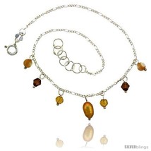 Sterling Silver Anklet Natural Citrine Beads Gold Pearl Brown Bicone Crystals,  - £12.38 GBP