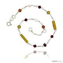 Sterling Silver Anklet Natural Citrine Beads Brown Pearls Orange Bicone  - £12.41 GBP