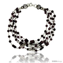 7 in. Sterling Silver 5-Strand Bali Style Garnet Bead  - £59.61 GBP