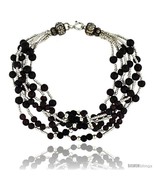 7 in. Sterling Silver 6-Strand Bead Bracelet w/ Garnet &amp; Black Onyx  - £88.72 GBP