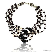 8 1/2 in. Sterling Silver 6-Strand Bead Bracelet w/ Freshwater Pearls, Black  - £87.75 GBP