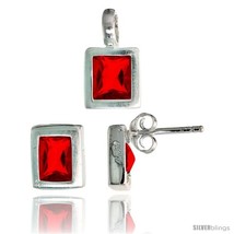 Sterling Silver Matte-finish Rectangular Earrings (8mm tall) & Pendant (13mm  - $55.36