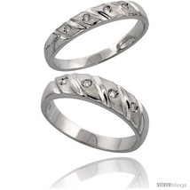 Size 9.5 - Sterling Silver 2-Piece His (5.5 mm) &amp; Hers (4 mm) CZ Wedding... - £71.23 GBP
