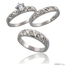 Size 5.5 - Sterling Silver 3-Piece Trio His (5.5 mm) &amp; Hers (4 mm) CZ We... - $111.85