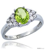 Size 10 - 14k White Gold Ladies Natural Peridot Ring oval 8x6 Stone Diamond  - £513.44 GBP