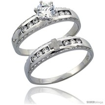 Size 6 - Sterling Silver 2-Piece Engagement Ring Set CZ Stones Rhodium finish,  - £68.96 GBP