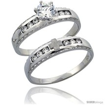 Size 5 - Sterling Silver 2-Piece Engagement Ring Set CZ Stones Rhodium finish,  - £68.75 GBP