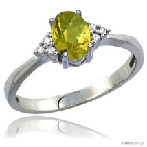 Size 5.5 - 14k White Gold Ladies Natural Lemon Quartz Ring oval 7x5 Stone  - £283.56 GBP