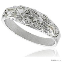 Size 6 - Sterling Silver Floral Ring Polished finish 1/4 in wide -Style  - £19.94 GBP