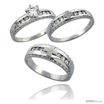 Size 8.5 - Sterling Silver 3-Piece His 7 mm &amp; Hers 5 mm Trio Wedding Ring Set  - $126.66