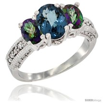 Size 9 - 14k White Gold Ladies Oval Natural London Blue 3-Stone Ring with  - £580.17 GBP