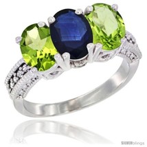  white gold natural blue sapphire peridot sides ring 3 stone oval 7x5 mm diamond accent thumb200