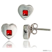 Sterling Silver Matte-finish Heart Earrings (8mm tall) &amp; Pendant Slide (... - $38.26