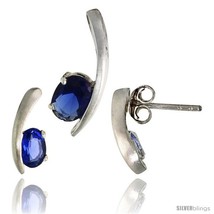 Ink earrings 12mm tall pendant 16mm tall set w oval cut blue sapphire colored cz stones thumb200