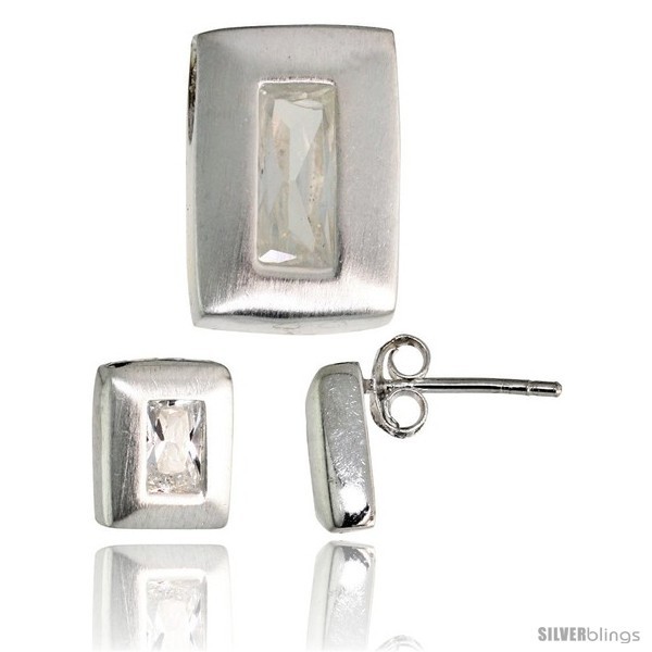 Primary image for Sterling Silver Matte-finish Rectangular Earrings (9mm tall) & Pendant Slide 
