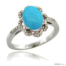 Size 5 - 10k White Gold Diamond Halo Turquoise Ring 1.65 Carat Oval Shape 9X7  - £350.71 GBP