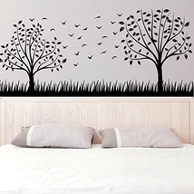 (79'' x 36'') Vinyl Wall Decal Two Stylish Trees with Leafs, Branches and Bir... - $85.25