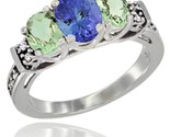 14k white gold natural tanzanite green amethyst ring 3 stone oval diamond accent thumb155 crop