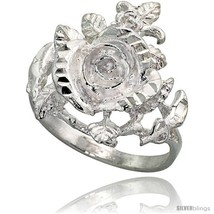 Size 6 - Sterling Silver Rose Flower Ring Polished finish 7/8 in  - £42.37 GBP