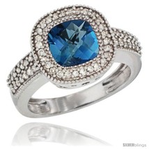 Size 8.5 - 10K White Gold Natural London Blue Topaz Ring Cushion-cut 7x7 Stone  - £703.95 GBP