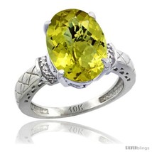 Size 5 - 14k White Gold Diamond Lemon Quartz Ring 5.5 ct Oval 14x10  - £621.90 GBP