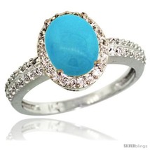 Size 6 - 10k White Gold Diamond Sleeping Beauty Turquoise Ring Oval Stone 9x7  - £655.11 GBP