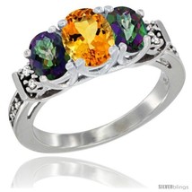 Size 6 - 14K White Gold Natural Citrine &amp; Mystic Topaz Ring 3-Stone Oval with  - £576.02 GBP
