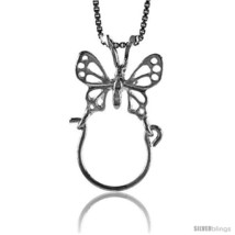 Sterling Silver Large Filigree Butterfly Charm Holder Pendant, 1 1/8 in  - £25.38 GBP