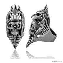 Size 13 - Sterling Silver Skull in Dragons Mouth, 2 in  - £160.84 GBP