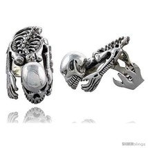 Sterling silver heavy skeleton gothic biker ring 1 5 8 in wide thumb200