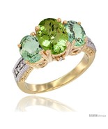 Size 5 - 14K Yellow Gold Ladies 3-Stone Oval Natural Peridot Ring with G... - £635.05 GBP