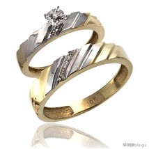 Size 6 - 10k Gold 2-Pc Diamond Ring Set (4mm Engagement Ring &amp; 5mm Man&#39;s  - £457.44 GBP