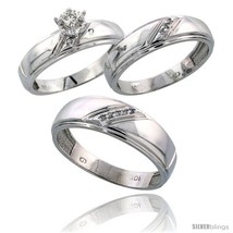 Size 10 - 10k White Gold Diamond Trio Wedding Ring Set His 7mm &amp; Hers  - £668.81 GBP