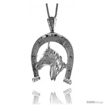 Sterling Silver Large Horse &amp; Horseshoe Pendant, 1 1/4 in  - £81.65 GBP