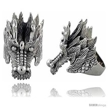 Size 9 - Sterling Silver Dragon&#39;s Head Gothic Biker Ring, 1 3/4 in  - $231.06